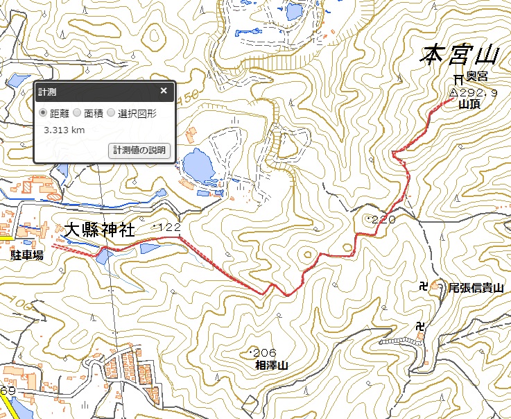 本宮山（尾張本宮山）ハイキングマップ