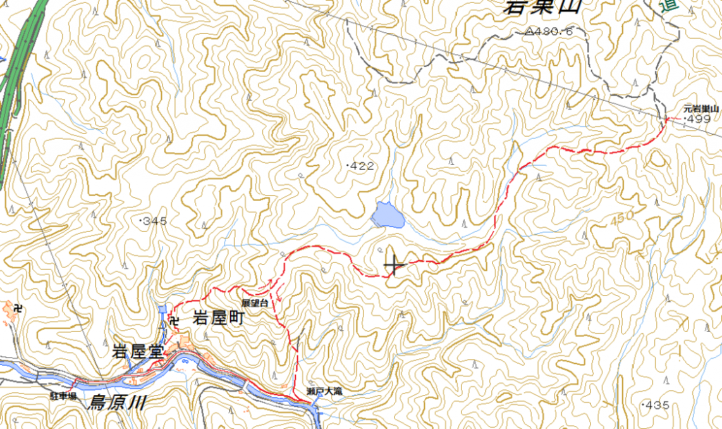 岩屋堂-元岩巣山(499m)ハイキングコースマップ