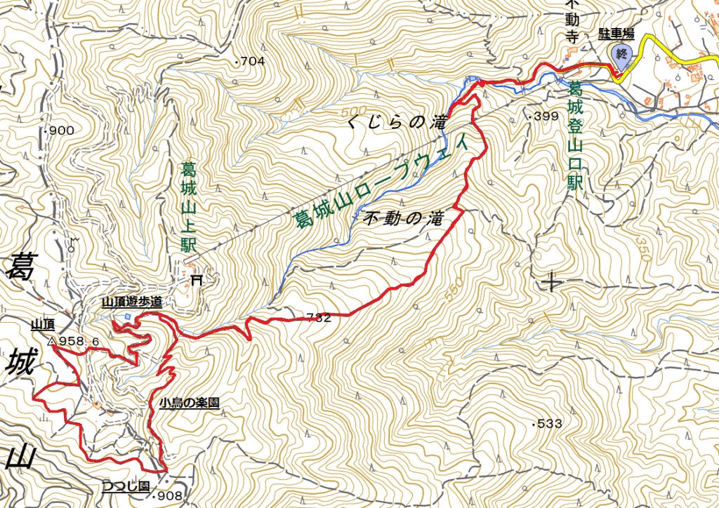 大和葛城山　櫛羅の滝コース ハイキングマップ